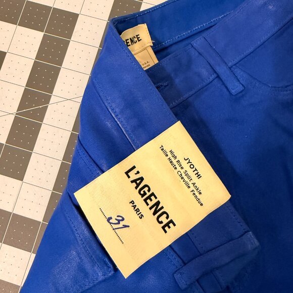 L'AGENCE Jyothi High Rise Split Ankle Jeans, Electric Blue Coated, Size 31 - Picture 9 of 9